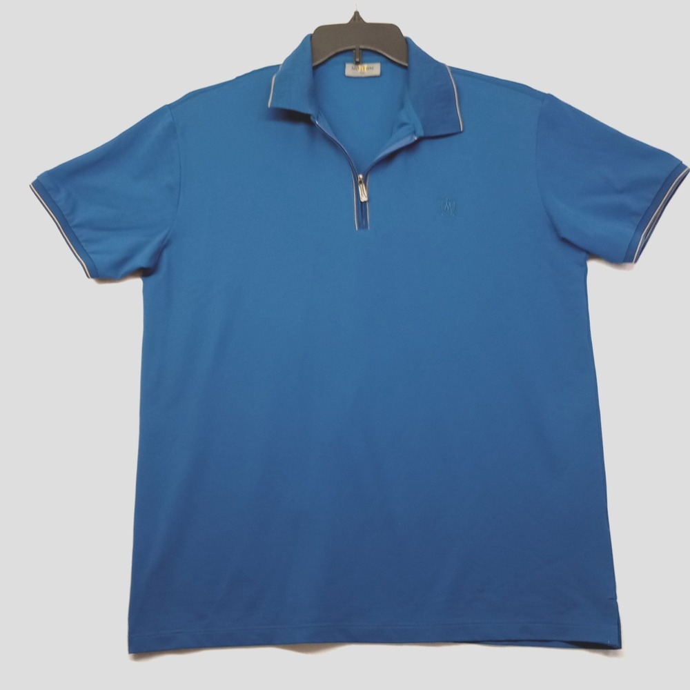 Mostom Mens 2XL‎ Blue Quarter Zip Polo Shirt Stretch Short Sleeve